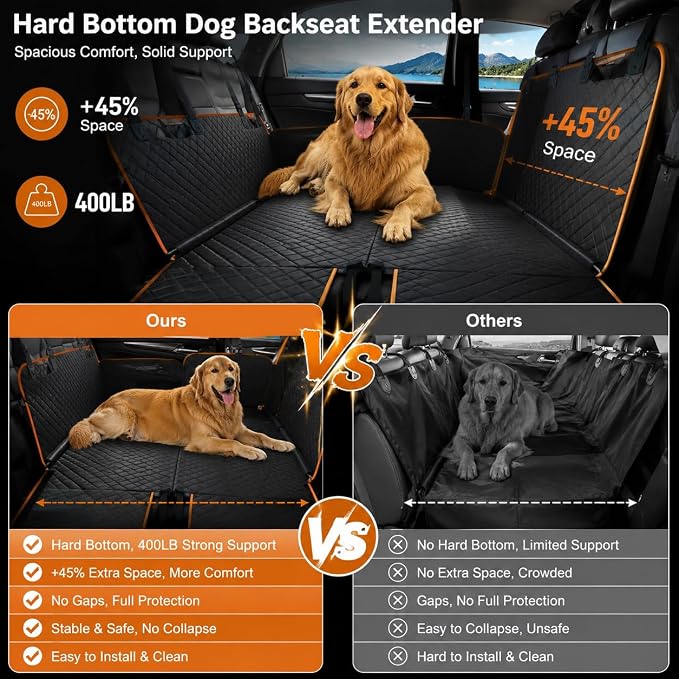 Dog Car Seat Cover for Back Seat, Waterproof Dog Hammock for Car, Non-Slip Dog Covers for Cars Backseat, Universal Pet Car Seat Cover Protector for Cars SUVs Trucks (Black Orange Edge) - Image 2