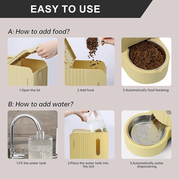 Gardner Pet Gravity Automatic 2-in-1 Pet Feeder, 0.8 Gallons*2 Cat Feeder and Water Dispenser Set, 100% BPA-Free and Stainless Steel Water Bowl for Dogs, Cats, Rabbits, Puppies (Yellow) - Image 6