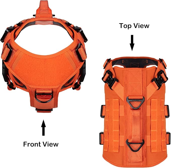 ICEFANG No Pull Tactical Dog Harness for X-Large Dogs,Adjustable Dog Vest | Control Handle,MOLLE Panel,Front Hook,3 Leash Clips,Soft Padded,for walking training,Orange,X-Large - Image 3