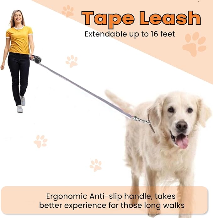 Retractable Dog Leash – Extendable up to 16 FT, Heavy Duty Nylon Tape, No-Tangle, One-Handed Brake & Lock, for Small to X-Large Dogs up to 44 lbs (Black) - Image 8