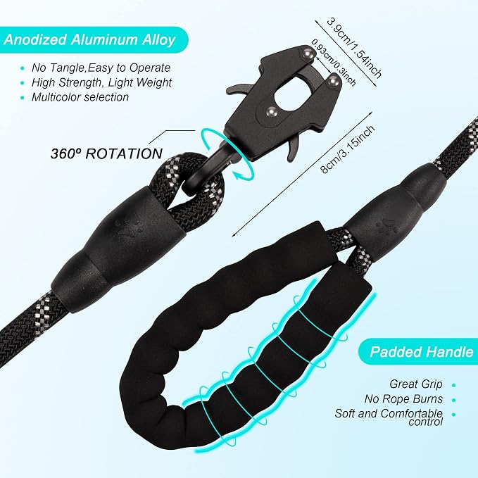 GEIT Heavy Duty Dog Leash with Frog Clip for Small Medium and Large Dogs | 2/4/5/6FT Rope Leashes,Reflective Nylon Pet Lead,Aluminum Quick Release/Locking Tactical Frog Clip,Comfortable Padded Handle - Image 4