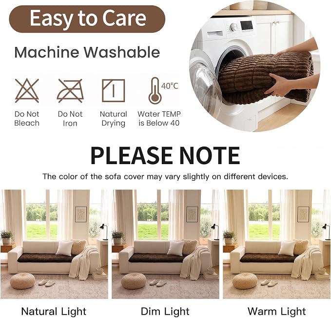 Pet Couch Cover for Sofa Couch Covers for Dogs, Non Slip & Pet Friendly | Non-Slip Backing, Machine Washable, Pet Friendly, Pet Hair & Scratch Protection, Sofa Cushion Protector(Brown, 27.6" x 82.7") - Image 8