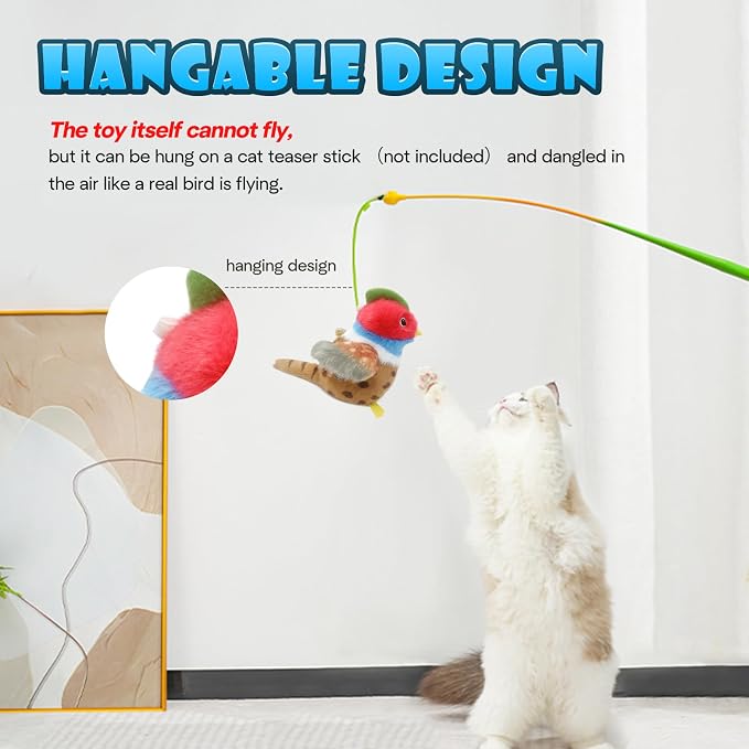 Cat Toys, Flapping Wings Pheasant, No Flying, Chirping Bird Interactive Catnip Toy for Kitten or Small Dogs, Touch Activated, Rechargeable, 3 Modes - Image 3