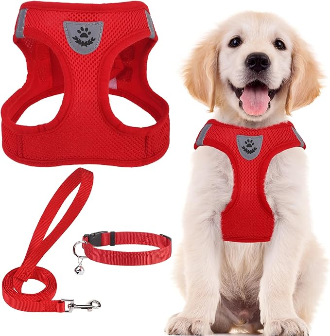 PUPTECK Dog Harness, Collar and Leash Set No Pull for Small Medium Sized | Soft Mesh Puppy Step-in Escape Proof Reflective No Choke Pet Cat Adjustable Walking Vest by PUPTECK