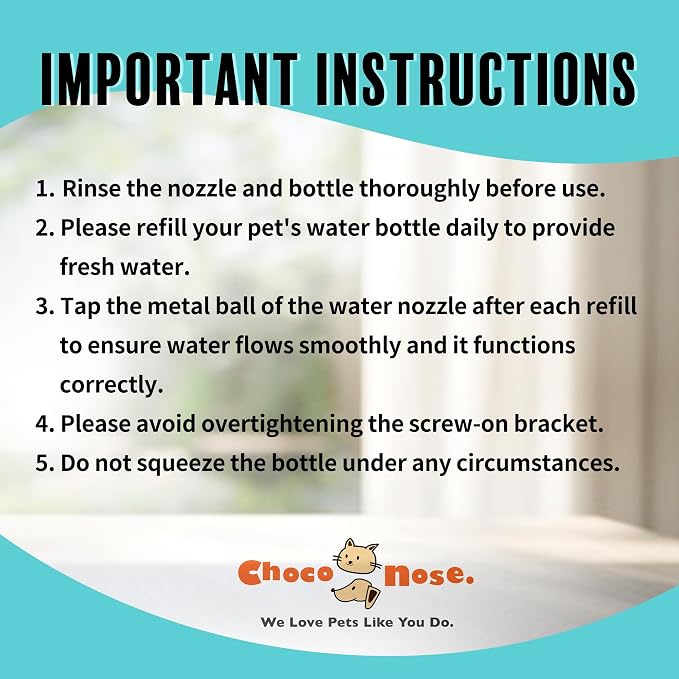 Choco Nose Patented No-Drip Water Bottle/Feeder for Puppies/Toy-Small Breed Dogs/Rabbits/Cats/Chinchillas and Other Small Pets and Animals - for Cages or Crates 10.2 oz. Nozzle 13mm, Aqua (C528) - Image 9