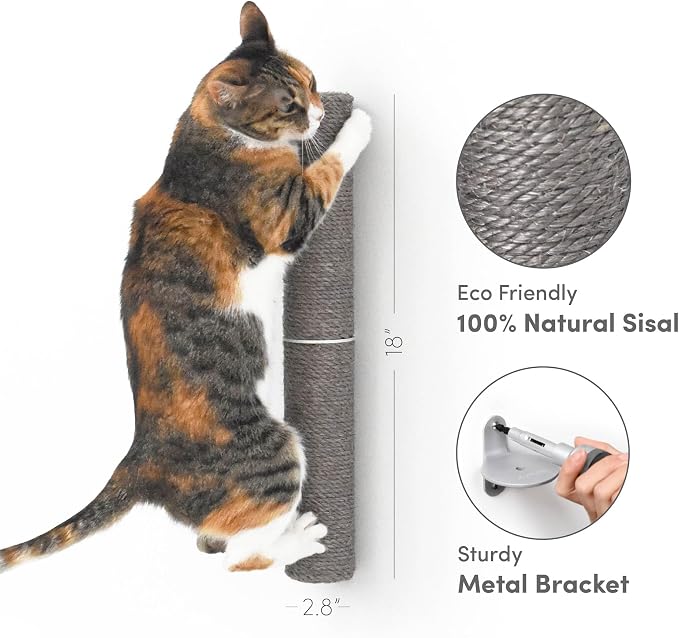 18" Compact Wall Mounted Cat Scratcher, Sisal Scratching Post - Grey - Image 2