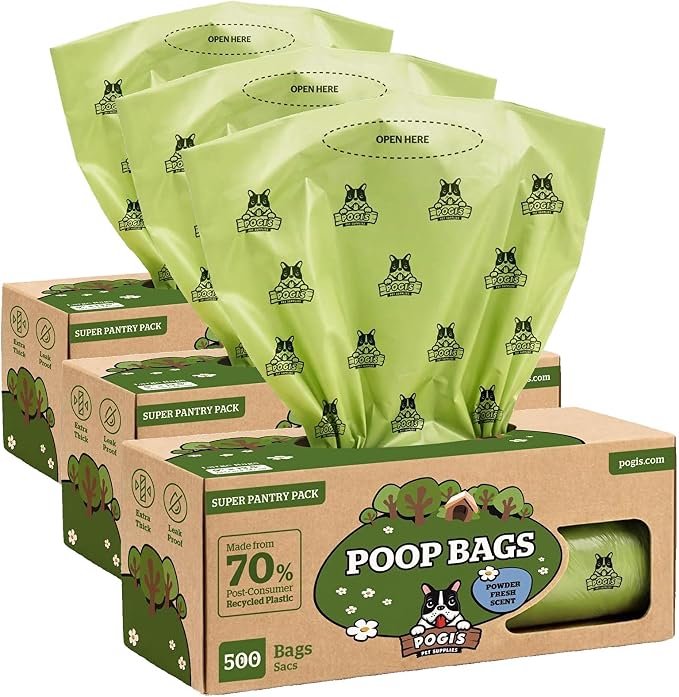 Pogi's Poop Bags – Large, Leak-Proof Dog Waste Bags for Yard or Home Use, Fresh Scent (Single Roll, 500-Count) (Pack of 3) by PogisPetSupplies