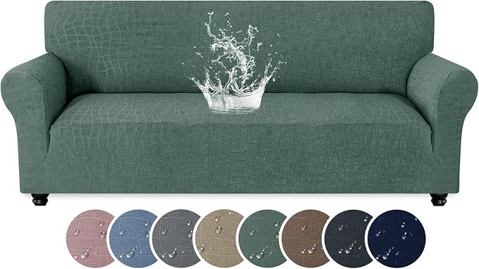MAXIJIN Waterproof Couch Cover for 3 Cushion Couch, 1 Piece Stretch Sofa Covers Slipcovers with Non-Slip Elastic Bottom, Washable Furniture Protector for Dogs Pets (Large, Pea Green) by MAXIJIN