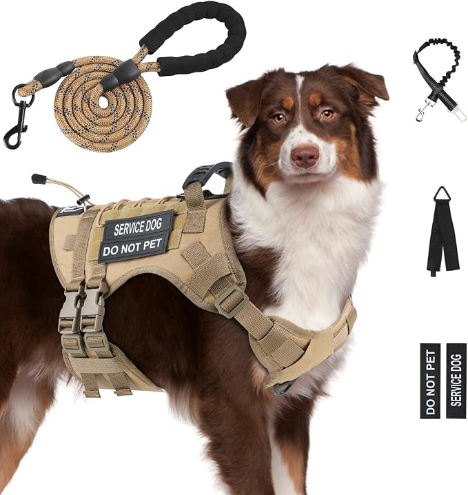 No Pull Tactical Dog Harness for Large Dogs, Service Dog Vest, XL, Brown | Tactical Dog Vest Harness and Leash Set, Adjustable Military Service Dog Harness with Handle for Medium Large Dogs by Yungaspy