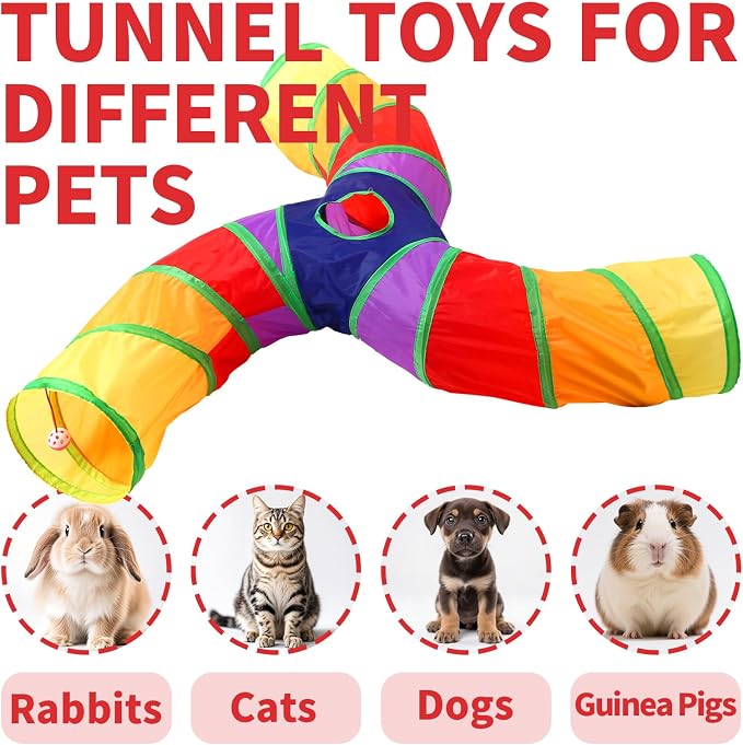 Pet Cat Tunnel, 3 Way Tunnels for Indoor Cats, Collapsible Pet Tunnel for Kitten, Puppy, Rabbit, 25cm-Wide Tunnels, Durable & Breathable, with Peek Hole Toy Ball - Image 2