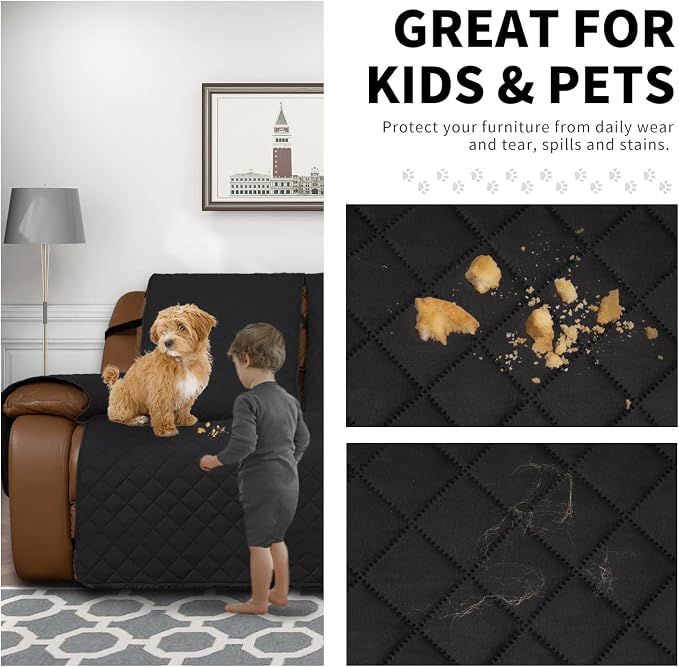 Easy-Going Oversized Recliner Sofa Cover, Reversible Couch Cover for 3 Seat Recliner, Split Sofa Cover for Each Seat with Elastic Straps for Kids, Dogs, Pets (3 Seater, Black/Black) | Sofa Slipcover For Dogs, Sofa Cover For Oversized Recliner, Furnitur... - Image 3