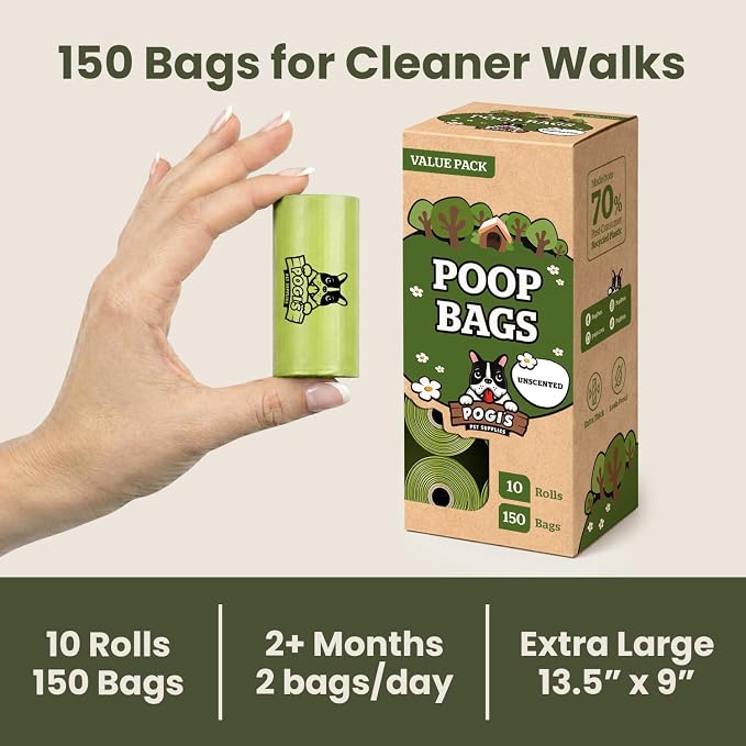 Pogi’s Dog Poop Bags – Leak-Proof & Extra Thick Pet Waste Bags (Unscented, 10 Rolls, 150-Count) - Image 6
