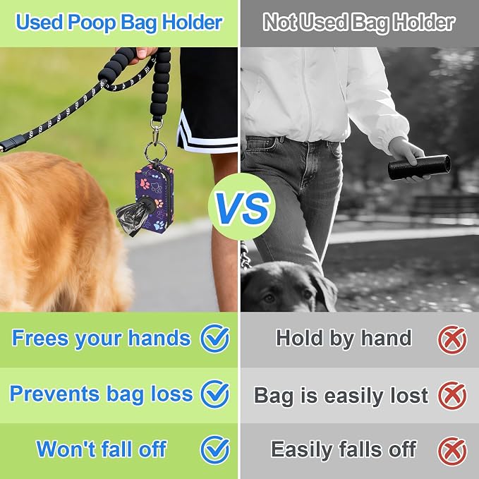 2pack Dog Poop Bag Holder with 2 Roll Bags Lightweight Zipper Dog Poop Bag Holders for Leashes Reusable Small Puppy Pet Waste Bags Dispenser Pouch with Clip Paw Pink/Purple - Image 5