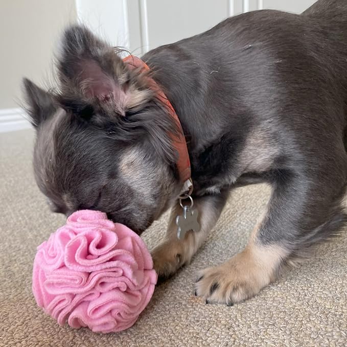 Glory To Dog Small Breed Snuffle Puzzle Ball Treat Foraging Dog Toy Pink | Interactive fleece snuffleball hides treats at variable depths. Engages smell & foraging instinct. Machine washable 4" - Image 5