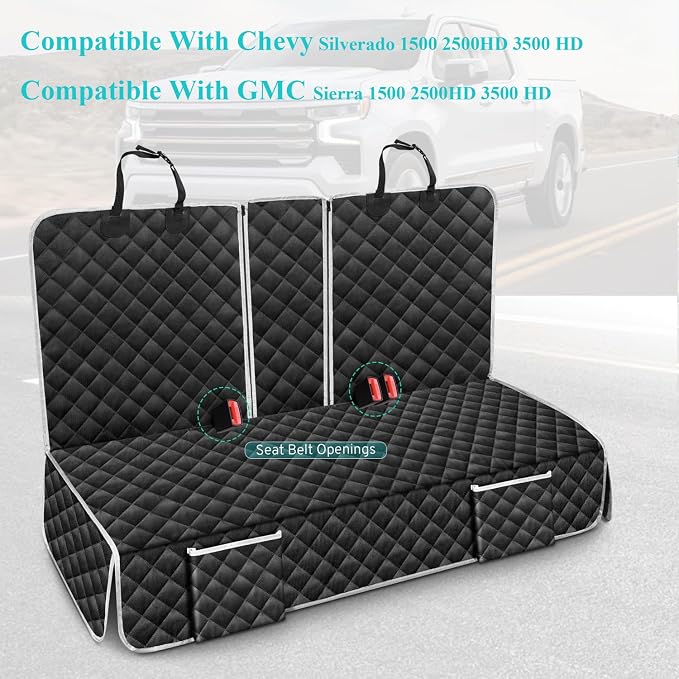Truck Dog Seat Cover for Chevy Silverado/GMC Sierra 1500 2500 HD Back Seat | 3500 HD Accessories 2000-2024 2025 2026 Waterproof Car Pet Bench Backseat Covers with Non-Slip Backing - Image 8