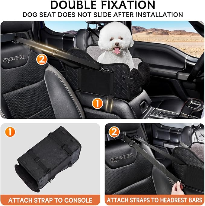 TKYZ Center Console Dog Car Seat for Small Dogs,for Car/SUV/Small Truck | Soft Pillow,Double fixation,PU Leather Easy To Clean,Pet Booster with Safety Belt,Puppy Car Seat for Small Dogs 0-11 lbs - Image 3