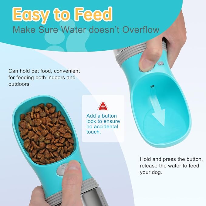 Portable Dog Water Bottle with Food Container, 14 OZ, Stainless Steel | Leak Proof Pet Water Dispenser with Drinking Feeder, Durable, Use for Dog Travel, Walking, Hiking and Outdoor Activities - Image 4