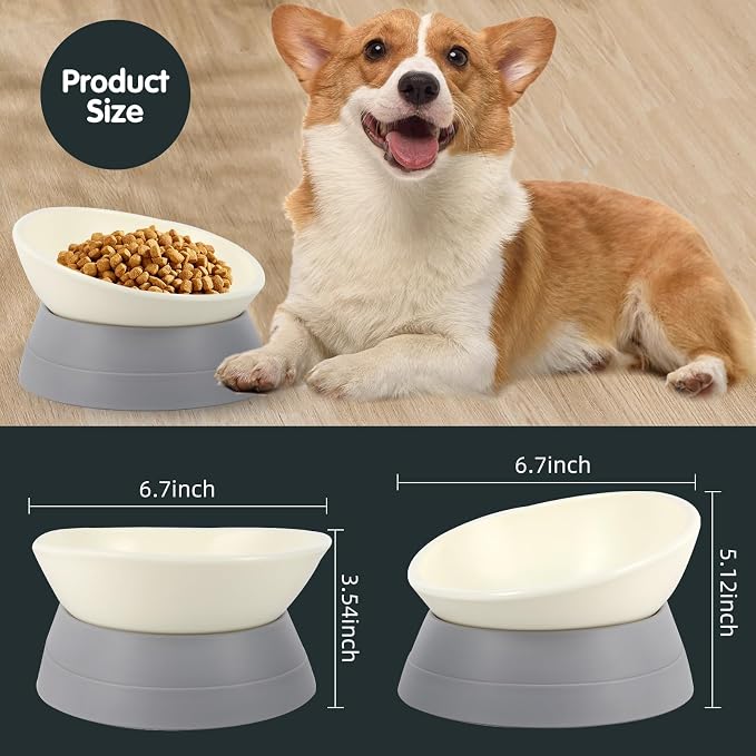 Bulldog Bowl Anti-Slip Dog Cat Dish Detachable Rubber Dog Bowl Pet Sterile Tilted Pet Feeder Slope Base (Grey, 2 Cup (Small/Medium Dog)) - Image 5
