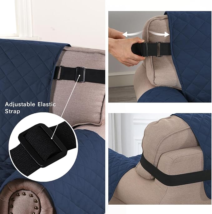 H.VERSAILTEX Reversible Loveseat Cover for 2 Cushion Couch Water Resistant Couch Cover for Dogs Non Slip Furniture Protector Cover with Elastic Strap for Pet Cat(Oversized Loveseat, Navy/Beige) - Image 4