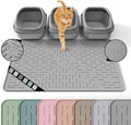 XL Cat Litter Mat, 37.5x25.2 Silicone Trapping Mat Grey | for Kitty Litter Box, Easy Clean, BPA Free Rubber, Center Litter Collection, Easy Pour-Back, Waterproof, Odor-Resistant by OHMO