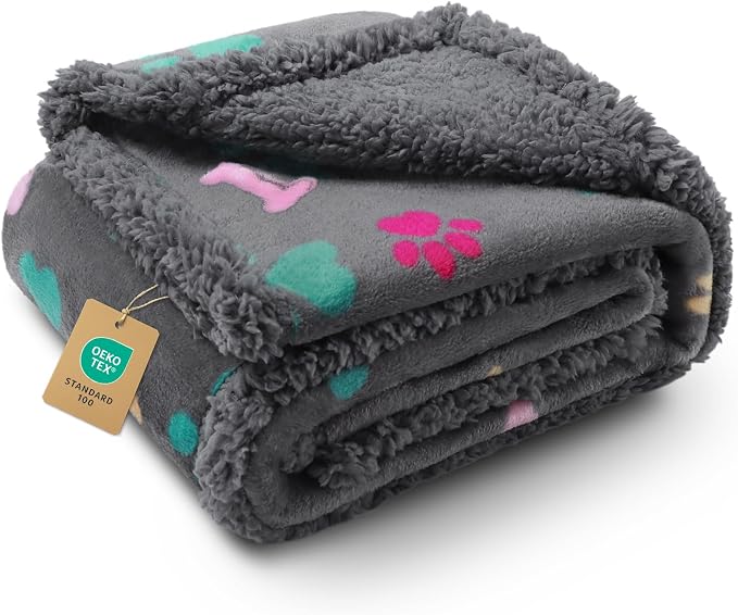 Luciphia Waterproof Dog Blanket Reversible Sherpa Fleece for Large Dogs Cat | Soft Print Pet Blanket Washable Pee Proof, Furniture Protector for Couch Sofa Bed Car, Cozy Throw (57" x 40", Grey Bone) by luciphia
