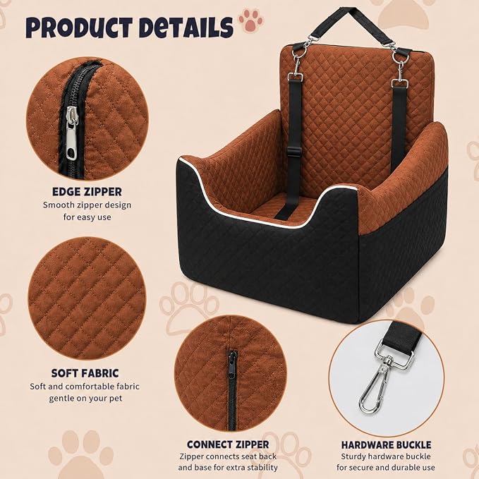 ALL GOOD PET SUPPLIES Dog Car Seat for Small/Medium Dogs Under 35lbs | Soft Memory Foam Booster Car Seat with Detachable Washable Cover and Elevated Cushion, Puppy Dog Car Bed - Image 4