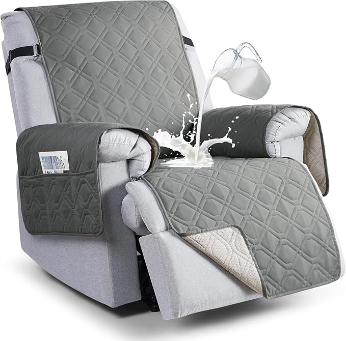 VANSOFY 100% Waterproof Recliner Chair Covers Washable, Gray, 23.6" | Non-Slip, Slipcover with Pocket, Furniture Protector, Elastic Straps, Chair Cover for Pets, Dogs by VANSOFYFURNITURECOVERS