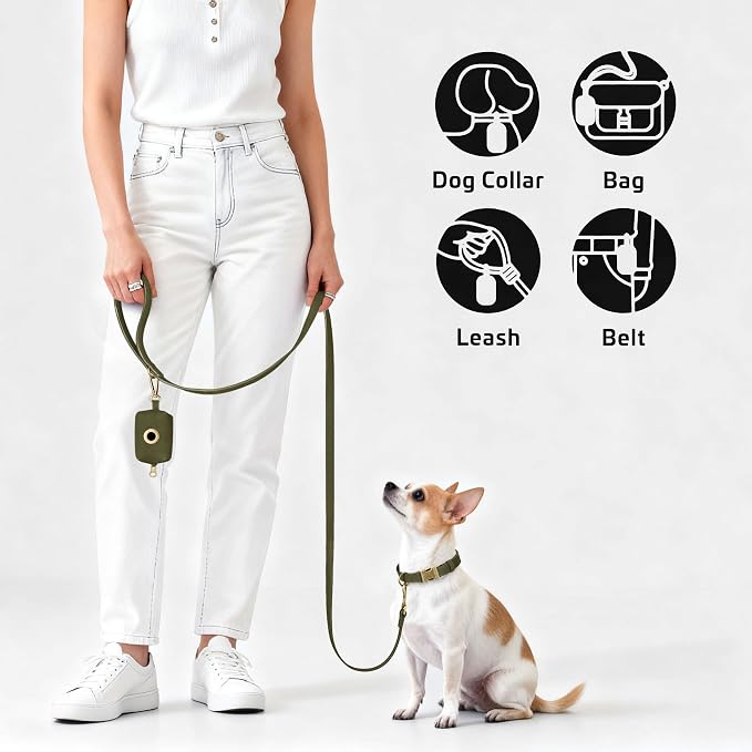 Didog Dog Poop Bag Holder for Leash, Stylish PU Leather, Dark Green | Easy Clean for Daily Walking, Quick to Install on Leash & Harness, Easy-Pull with Metal Clip, Includes 1 Roll Pet Waste Bag - Image 3