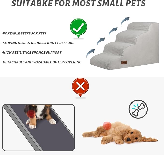 Aodisman Dog Steps for Bed or Couch,4-Step Pet Stairs Ramp for Small Dogs | 17.4" H Indoor Non-Slip Dog Stairs Help Senior Dogs,Short-Legged Breeds,Puppies and Cats to Reach Beds and Chairs,Light Grey - Image 4