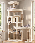 Globlazer Extra Large Platform Cat Tree, 65in Tall Sturdy Cat Tree for Indoor Cats Large Adult, Big Cat Tower for Big Cats with 3 Enlarged Perches, 6 Scratching Posts, Cat Condo, Hammock, S65, Beige by Globlazer