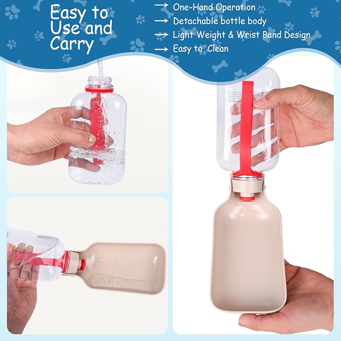 Portable Dog Water Bottle-18 Oz Leak-Proof Red Water Bowl Dispenser for Walk Hiking or Travel - Image 4