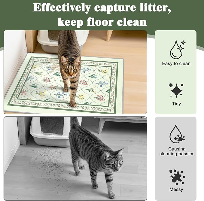 Bienbee Cat Litter Mat, 2 Pack 33" x 22" Machine Washable for Litter Boxes | Cat Litter Rug with Waterproof Backing, Non-Slip Grip and Soft On Kitty Paws to Catch Litter and Protect Floor - Image 3