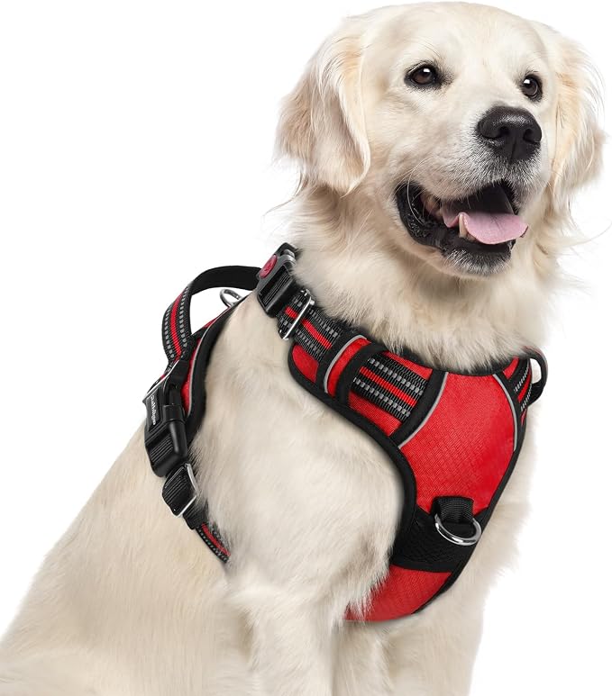 rabbitgoo Dog Harness for Large, No Pull 3 Buckles Easy On & Off | Soft Padded, Walking with Control Handle, Adjustable and Reflective, Red, X-Large by rabbitgoo