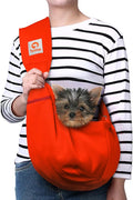 Tomkas Small Dog Cat Sling Carrier Puppy Purse Travel Wrap Soft Crossbody Pet Bag (Red, M - Zip Pocket & Adjust Strap) by TomkasFORTHELOVEOFPALS