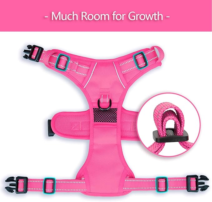 PoyPet No Pull Dog Harness, Reflective Vest with 2 Leash Clips & Handle | Lockable Neck Release Buckle, No Choke, Adjustable, Soft Padded, for Walking Training, Pink Matching Trim, X-Small - Image 5