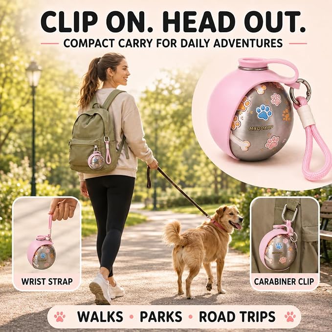 2026 New 2-in-1 Dog Water Bottle Portable, 10 Ounce Stainless Steel Dog Water Bottle, Travel Dog Water Bottle with Foldable Silicone Bowl and Water Reflux Design, Suitable for During Walks (Pink) - Image 5