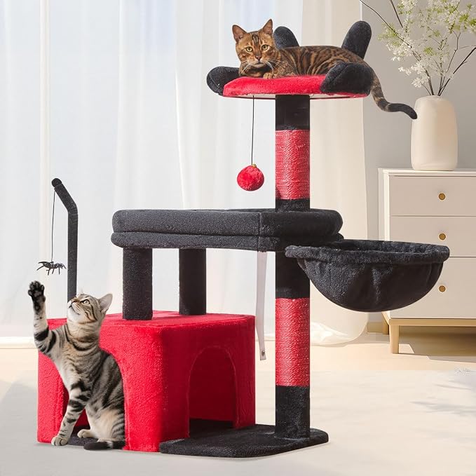 Taoqimiao 32.2in Cat Tree with Toy, Small Cat Tower for Indoor Cat, MS043BR | Easy assembly, Sturdy, Multi Level, Easy Clean, Cozy Condo, Perches, Baskets, Suitable for Kittens and Adult Cats by Taoqimiao