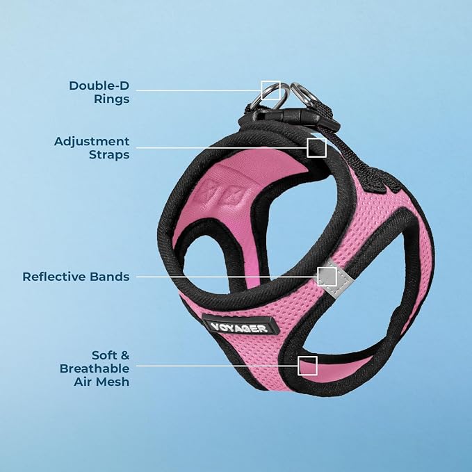 Voyager Step-in Air Dog Vest Harness - Pink/Black Trim, Small | 14.5-16" in Chest, Reflective Bands, All Weather Breathable Air Mesh, Cats Compatible, Lightweight, Fast Drying - Image 4