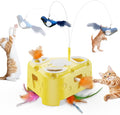 Automatic Cheese-Shaped Interactive Cat Toy – Flying Bird, 6-Hole Mole & Rotating Feather | USB Rechargeable Electronic Feather Toy for Indoor Adult Cats & Kittens, Relieves Boredom | Cheese-shaped non-slip base, 3 play modes, USB-C rechargeable 1200mA... by PANRIO