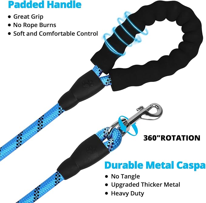 Rope Dog Leash 6 FT: Heavy Duty Leashes with Swivel Lockable Hook Reflective Threads Bungee and Padded Handle - Dog Lead for Large Small Medium Dogs Outside Walking Hiking Blue - Image 6