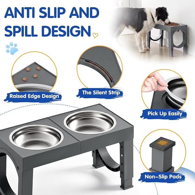 XIAZ Elevated Dog Bowls Large Breed Raised Dogs Bowl Stand Large/Medium Sized Dog Stainless Steel Food Water Bowl Stands 5 Heights Adjustable 9/11/12/14in Pet Feeder Dish Station - Image 6