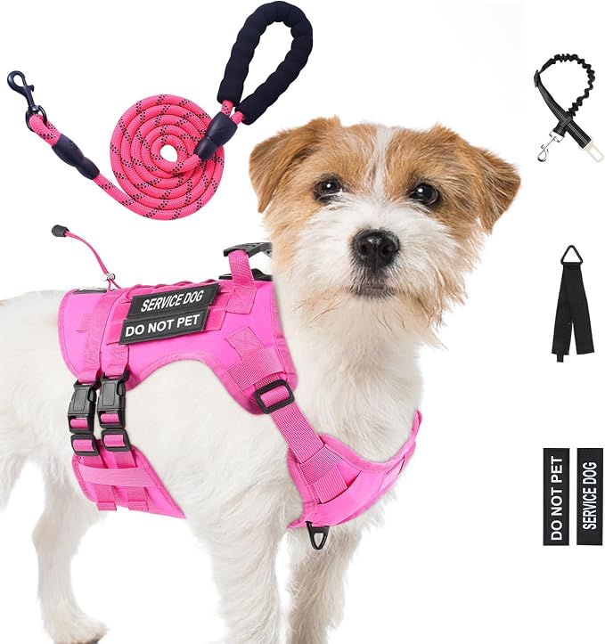 No Pull Tactical Dog Harness Small Sized Dog, Service Dog Vest, S, Pink | Tactical Dog Vest Harness and Leash Set, Adjustable Military Service Dog Harness with Handle for Medium Large Dogs by Yungaspy