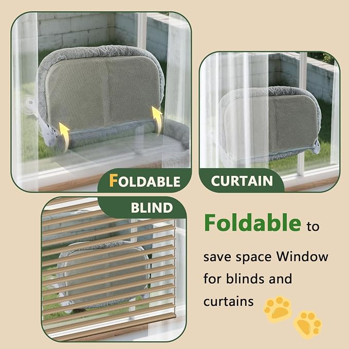 Cat Window Perch with 6 Strong Suction Cups,Mats that can be Switched Between Winter and Summer, Foldable Cordless Cat Beds Can Bear 50LBS Weight (White) - Image 6