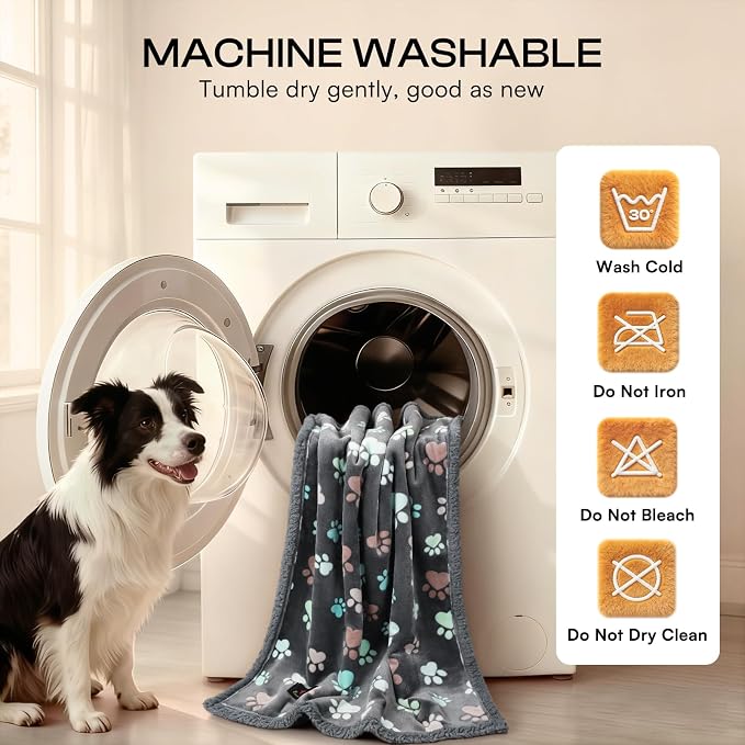 Luciphia Waterproof Dog Blanket Reversible Sherpa Fleece for Small Dogs Cat | Soft Print Pet Blanket Washable Pee Proof, Furniture Protector for Couch Sofa Bed Car, Cozy Throw(57" x 40", Grey Paw) - Image 6