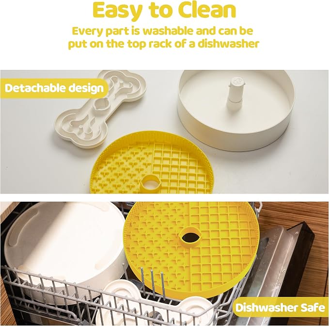 Puzzle Feeder Slow Feeder Dog Bowl with Lick Mat and Puzzle Inserts - Non-Slip Base, Adjustable Speed Design, Dishwasher Safe for Large Dogs,Yellow - Image 5