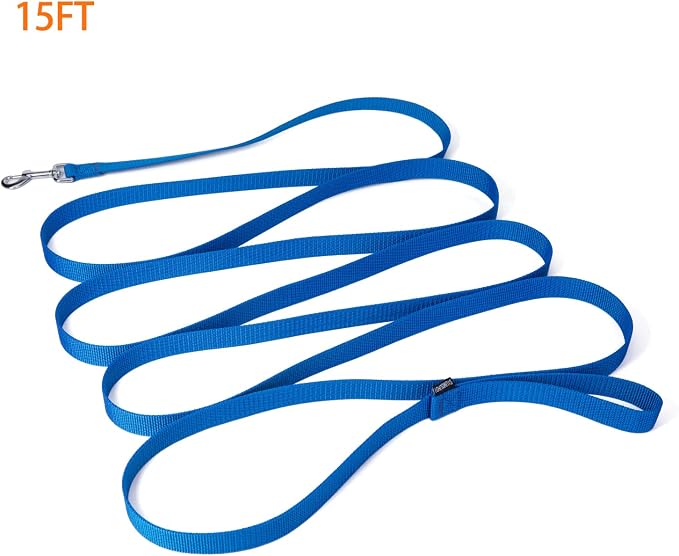 Strong Durable Nylon 15ft Long Dog Training Leash, Traction Rope, 1 Inch Wide, for Small and Medium Dog (Blue, 15 Feet) - Image 2