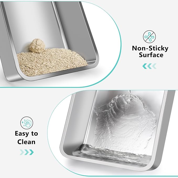 AIPERRO Stainless Steel Litter Box | XL Metal Cat Litter Boxs with Lid | High Sided Litter Box for Big Cats | Anti-Urine Leakage | Non-Stick, Easy to Clean & Odor‑Resistant with Cat Litter Scoop - Image 6