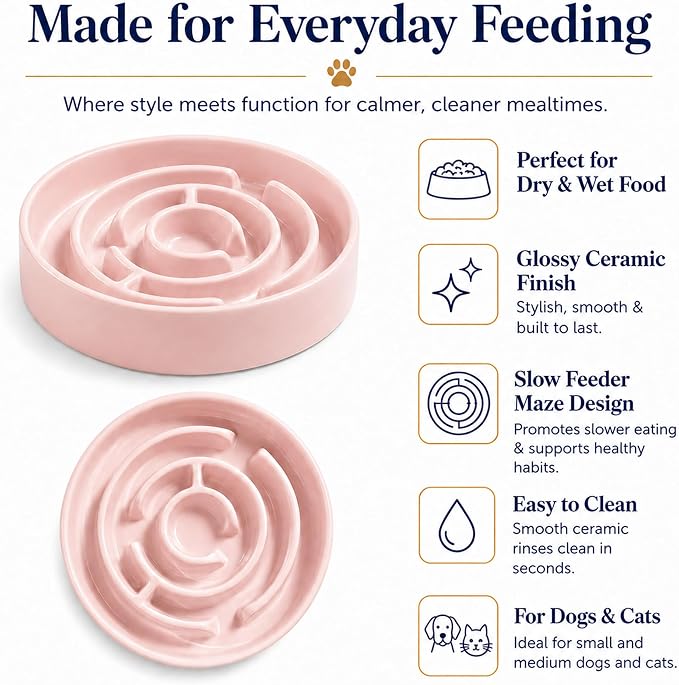 Ceramic Slow Feeder Dog Bowl 1.5 Cup Puzzle Dish for Small Medium Dogs | Glazed ceramic maze bowl with 1.5-cup capacity for dry or wet food, sized for small and medium dogs - Image 6