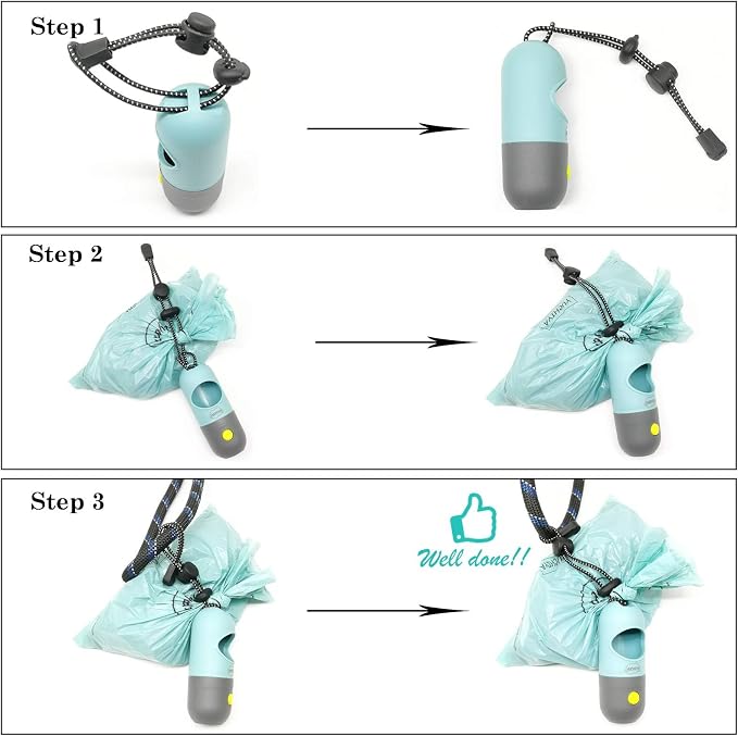 Dog Poop Bags Holder with LED Flashlight|Pet Waste Bags Dispenser for Leash|Doggie Potty Bags Container with Leak-proof Pet Trash Bags and Accessories (2 Holders 30 Bags, Crystal Blue) - Image 8
