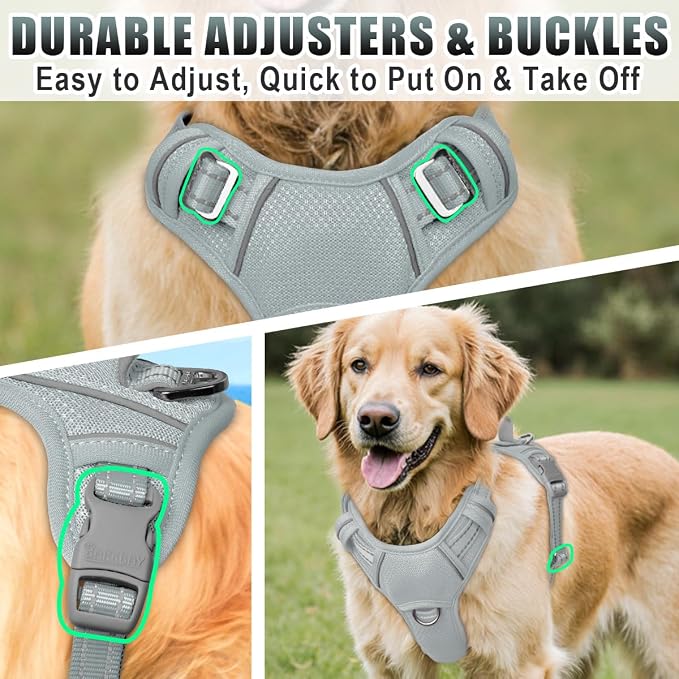 BARKBAY No Pull Dog Harness Large Reflective Dog Harness with Front Clip and Easy Control Handle for Walking Training Running with ID tag Pocket(Grey,M) - Image 8